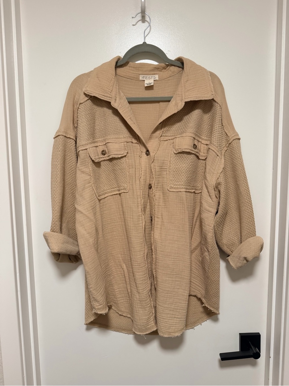 torrid tan textured button-front utility shacket